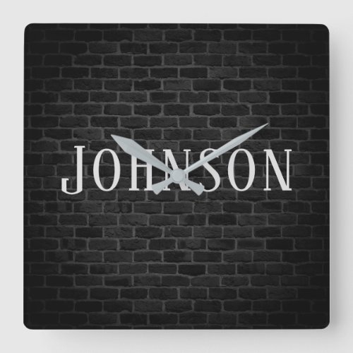 illuminated brick wall with family name square wall clock