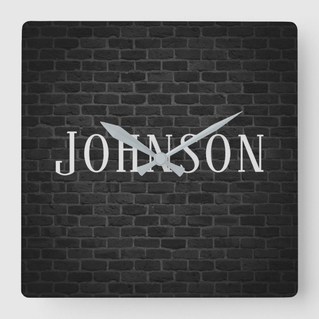 illuminated brick wall with family name square wall clock (Front)