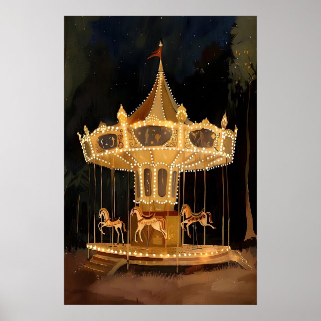 Illuminated Carousel Art Print Vintage Carnival (Front)