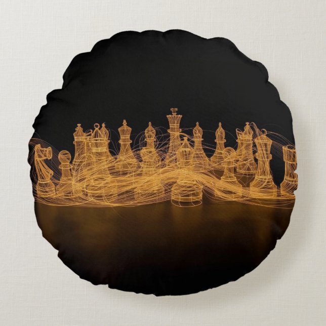 Illuminated Chess Pieces Round Pillow (Front)