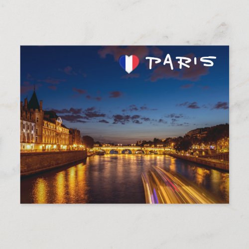 Illuminated Conciergerie at night _ Paris France Postcard