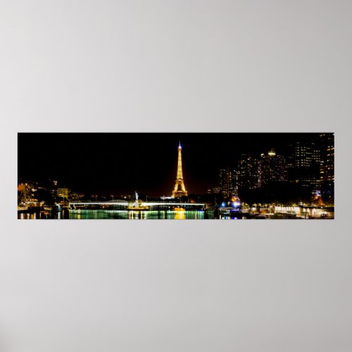 Illuminated Eiffel tower in Paris at night Poster