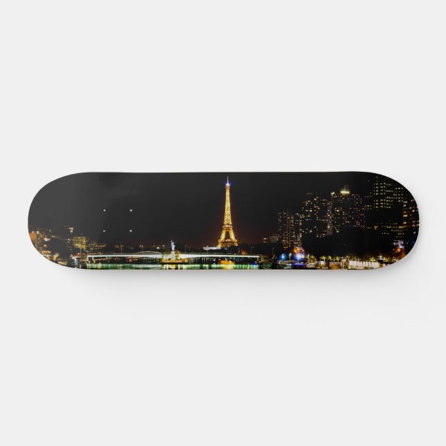 Illuminated Eiffel tower in Paris at night Skateboard (Horz)