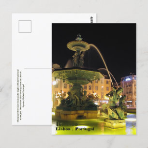 Illuminated Fountain and Mermaid. Rossio, Lisbon Postcard