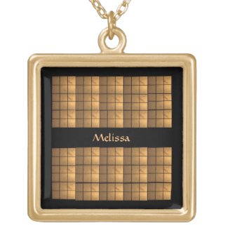 Illuminated Golden Copper Square Pattern Necklace