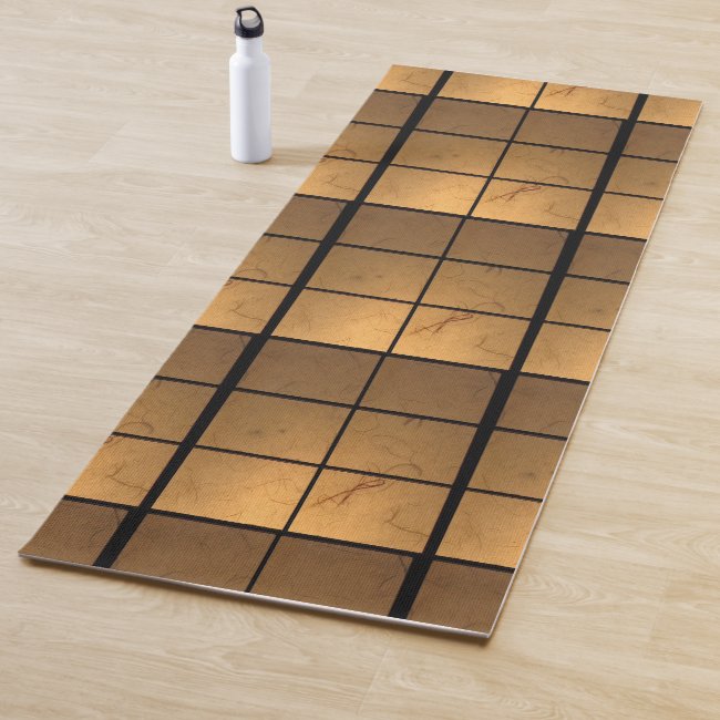 Illuminated Golden Copper Squares Pattern Yoga Mat