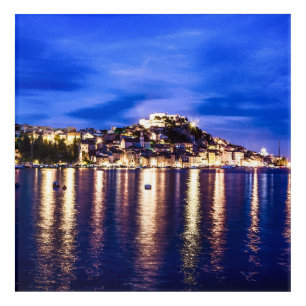 Illuminated harbor in Sibenik, Croatia Acrylic Print