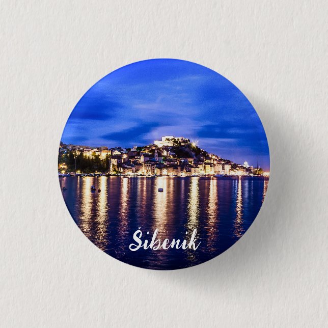 Illuminated harbor in Sibenik, Croatia Button (Front)