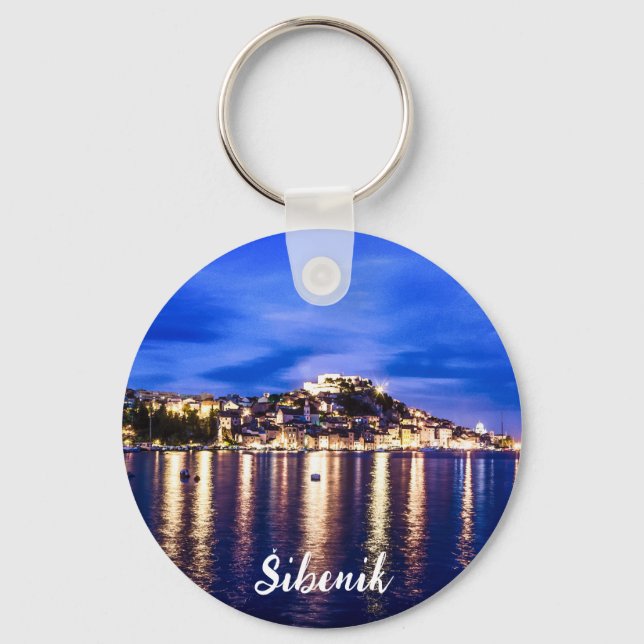 Illuminated harbor in Sibenik, Croatia Keychain (Front)