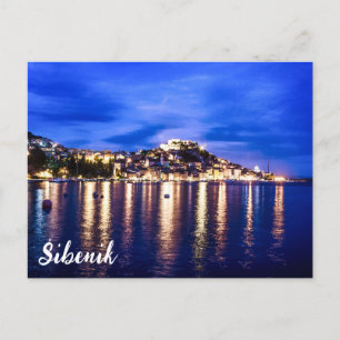Illuminated harbor in Sibenik, Croatia Postcard