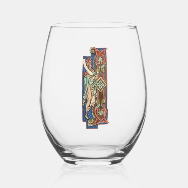 Illuminated Initial I Stemless Wine Glass (Front)