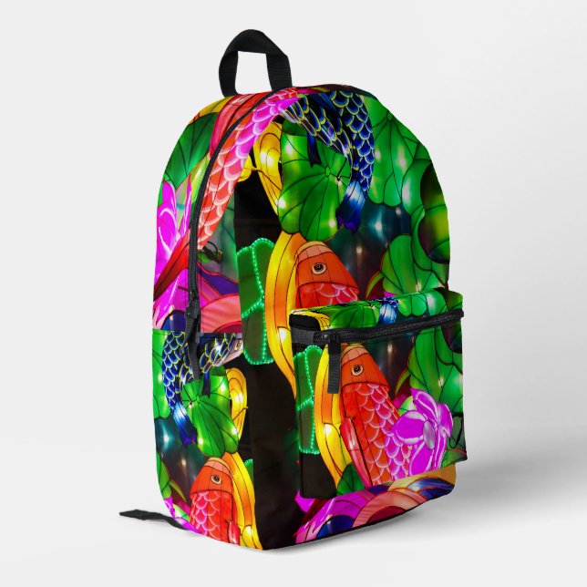 Illuminated Koi Printed Backpack (Back Corner Left)