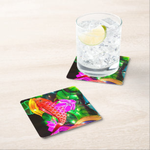 Illuminated Koi Square Paper Coaster