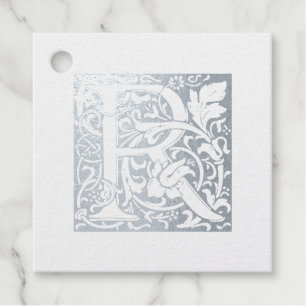 Illuminated Letter R Monogram Silver Anniversary Foil Favor Tags