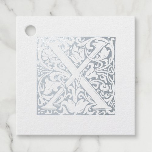 Illuminated Letter X Silver Anniversary Monogram Foil Favor Tags