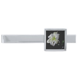 Illuminated like Outline of a White lily Flower Silver Finish Tie Bar