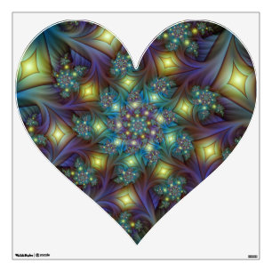 Illuminated Modern Blue Purple Fractal Art Heart Wall Decal