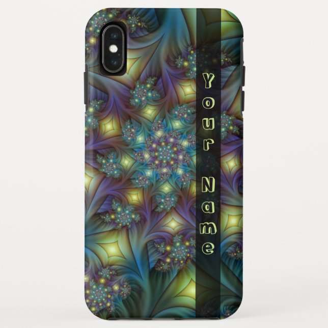 Illuminated modern blue purple Fractal Art Name Case-Mate iPhone Case (Back)
