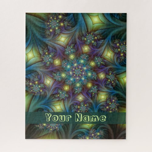 Illuminated modern blue purple Fractal Art Name Jigsaw Puzzle