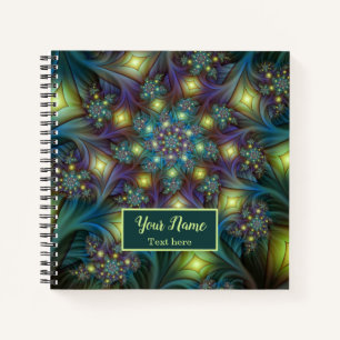 Illuminated modern blue purple Fractal Art Name Notebook