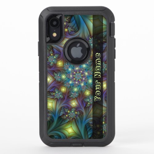 Illuminated modern blue purple Fractal Art Name OtterBox Defender iPhone XR Case