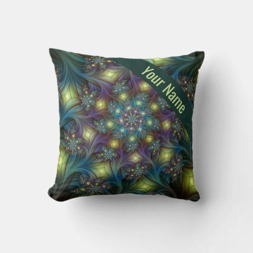 Illuminated modern blue purple Fractal Art Name Throw Pillow