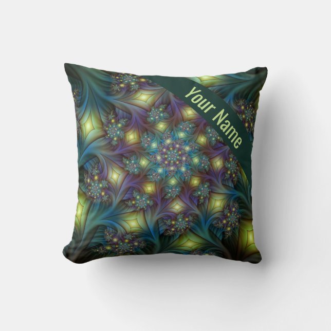 Illuminated modern blue purple Fractal Art Name Throw Pillow (Front)