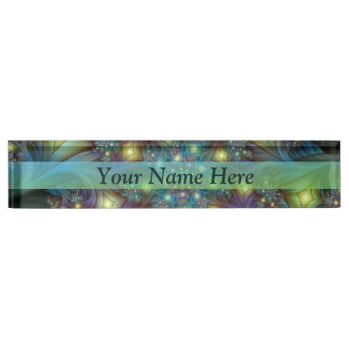 Illuminated modern blue purple Fractal Name Desk Name Plate