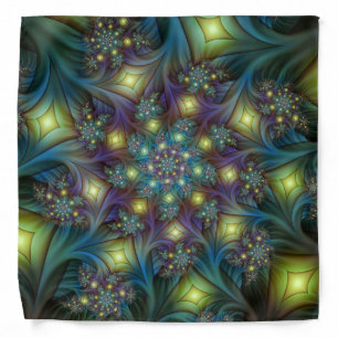 Illuminated modern blue purple Fractal Pattern Bandana