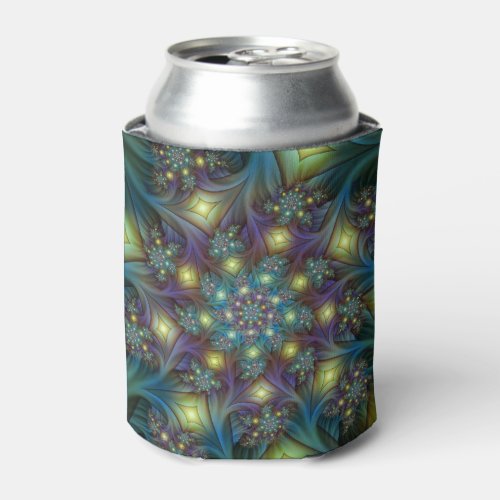 Illuminated modern blue purple Fractal Pattern Can Cooler