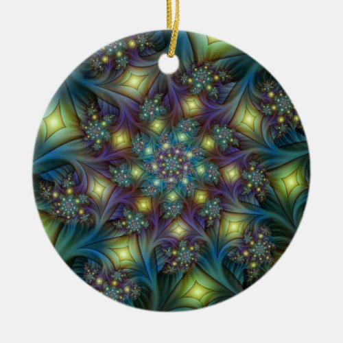 Illuminated modern blue purple Fractal Pattern Ceramic Ornament