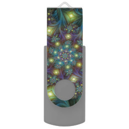 Illuminated modern blue purple Fractal Pattern Flash Drive