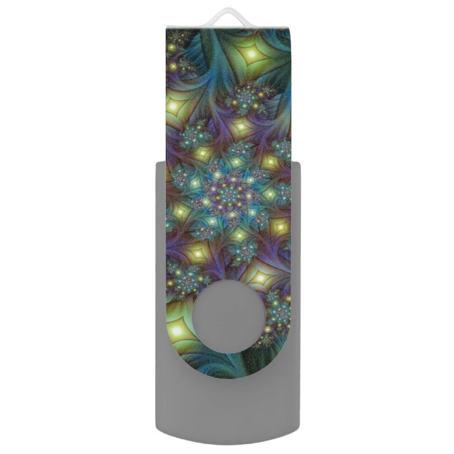 Illuminated modern blue purple Fractal Pattern Flash Drive (Front Vertical)