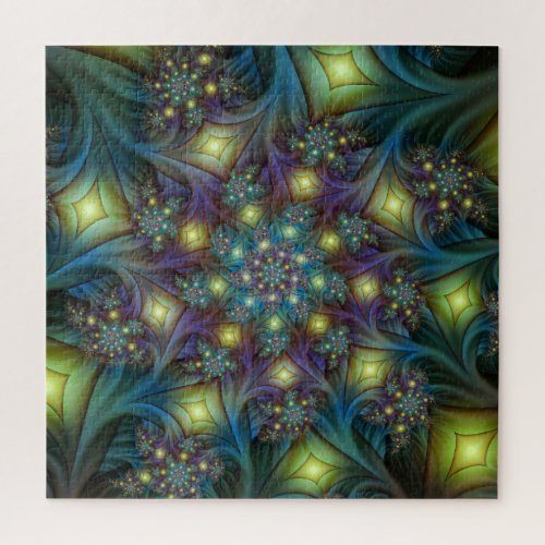 Illuminated modern blue purple Fractal Pattern Jigsaw Puzzle