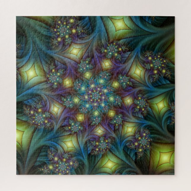 Illuminated modern blue purple Fractal Pattern Jigsaw Puzzle (Vertical)