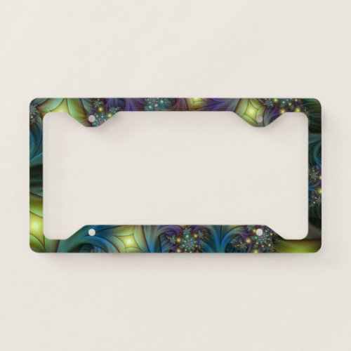 Illuminated modern blue purple Fractal Pattern License Plate Frame