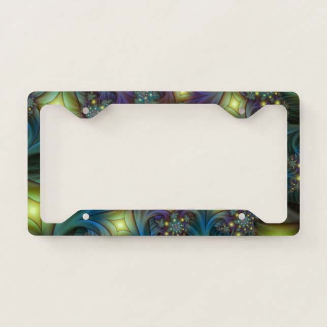 Illuminated modern blue purple Fractal Pattern License Plate Frame (Front)