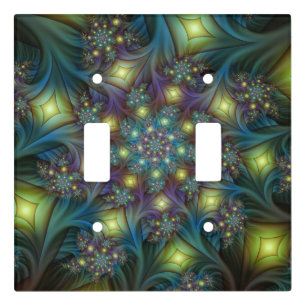 Illuminated modern blue purple Fractal Pattern Light Switch Cover