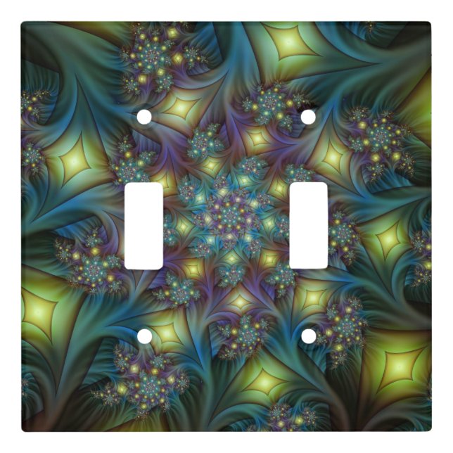 Illuminated modern blue purple Fractal Pattern Light Switch Cover (Front)