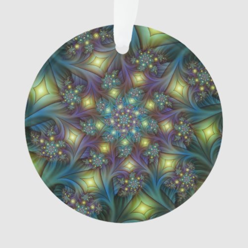 Illuminated modern blue purple Fractal Pattern Ornament