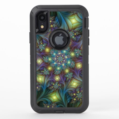 Illuminated modern blue purple Fractal Pattern OtterBox Defender iPhone XR Case