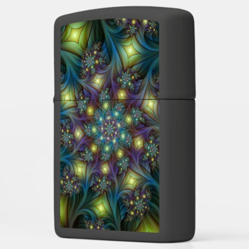 Illuminated modern blue purple Fractal Pattern Zippo Lighter