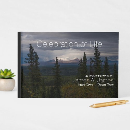 Illuminated Mountains Alaska Photograph Memorial Guest Book