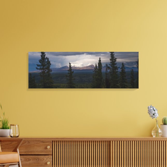Illuminated Mountains Alaska Scenery Photography Canvas Print (Insitu(LivingRoom))