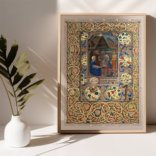 Illuminated Nativity Scene Medieval Bible Poster