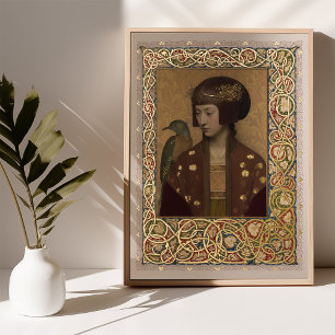 Illuminated Peacock Maiden Poster Morris Inspired