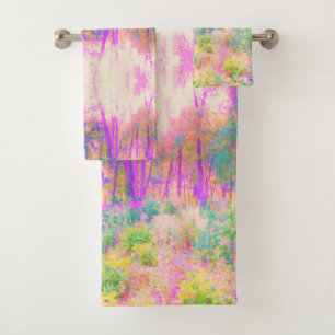Illuminated Pink and Coral Garden Landscape Bath Towel Set