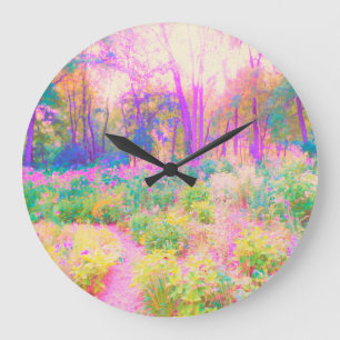 Illuminated Pink and Coral Garden Landscape Large Clock
