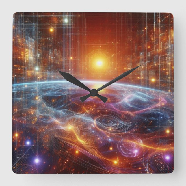 Illuminated Quantum Grid Square Wall Clock (Front)