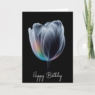 Illuminated Rainbow Tulip On Black Birthday Card